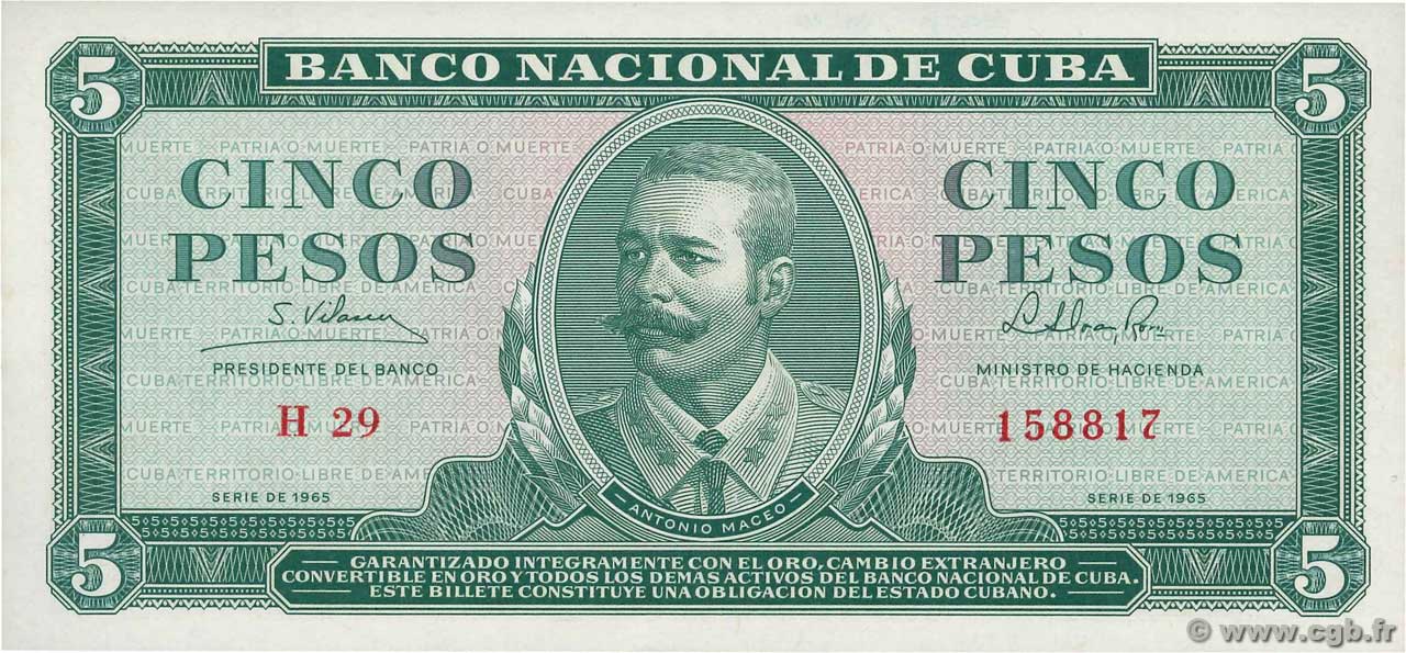 5 Pesos CUBA  1965 P.095c UNC-