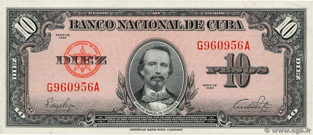 10 Pesos CUBA  1949 P.079a AU-
