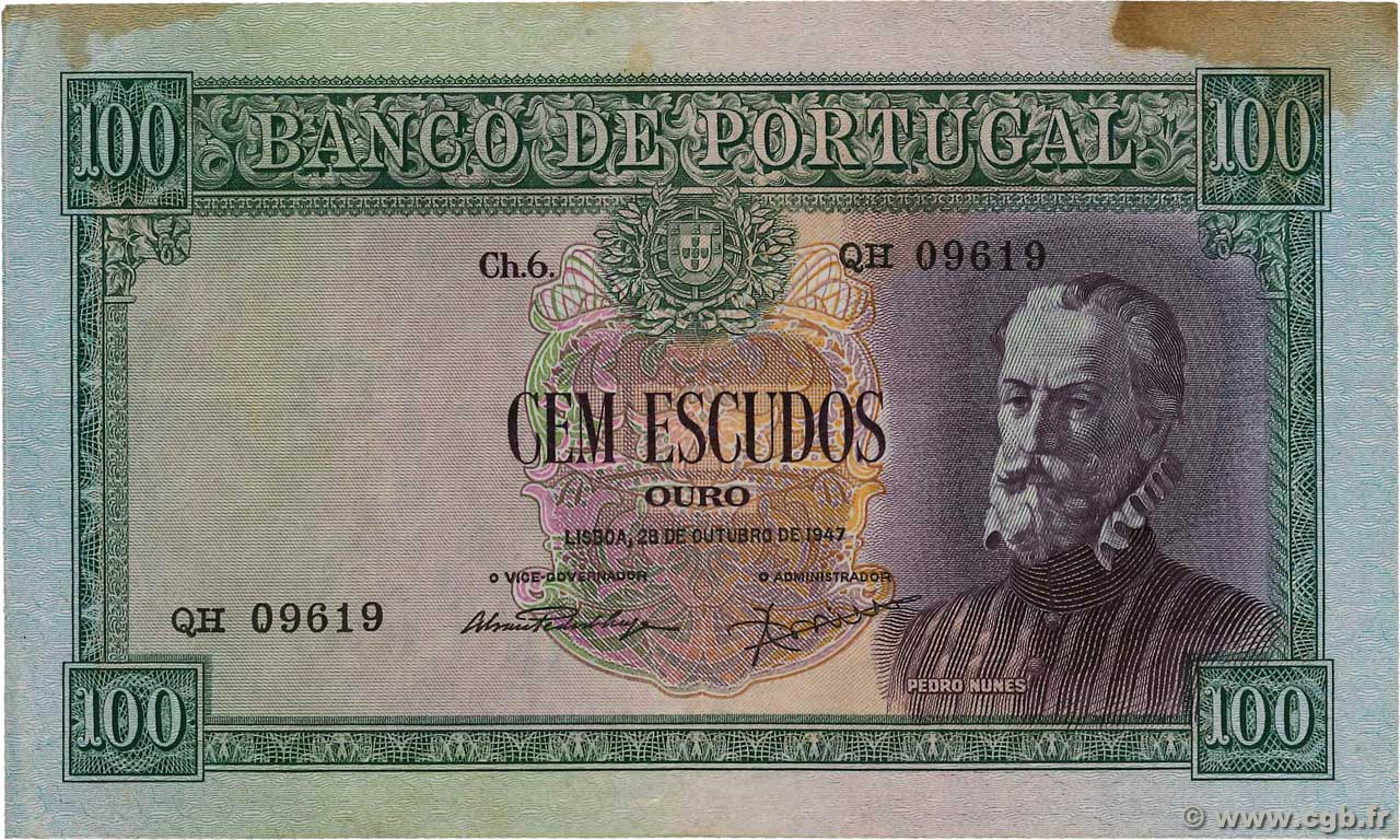 100 Escudos PORTOGALLO  1947 P.159 q.BB