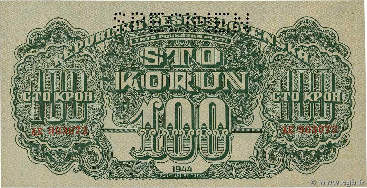 100 Korun Spécimen CZECHOSLOVAKIA  1944 P.048s AU+