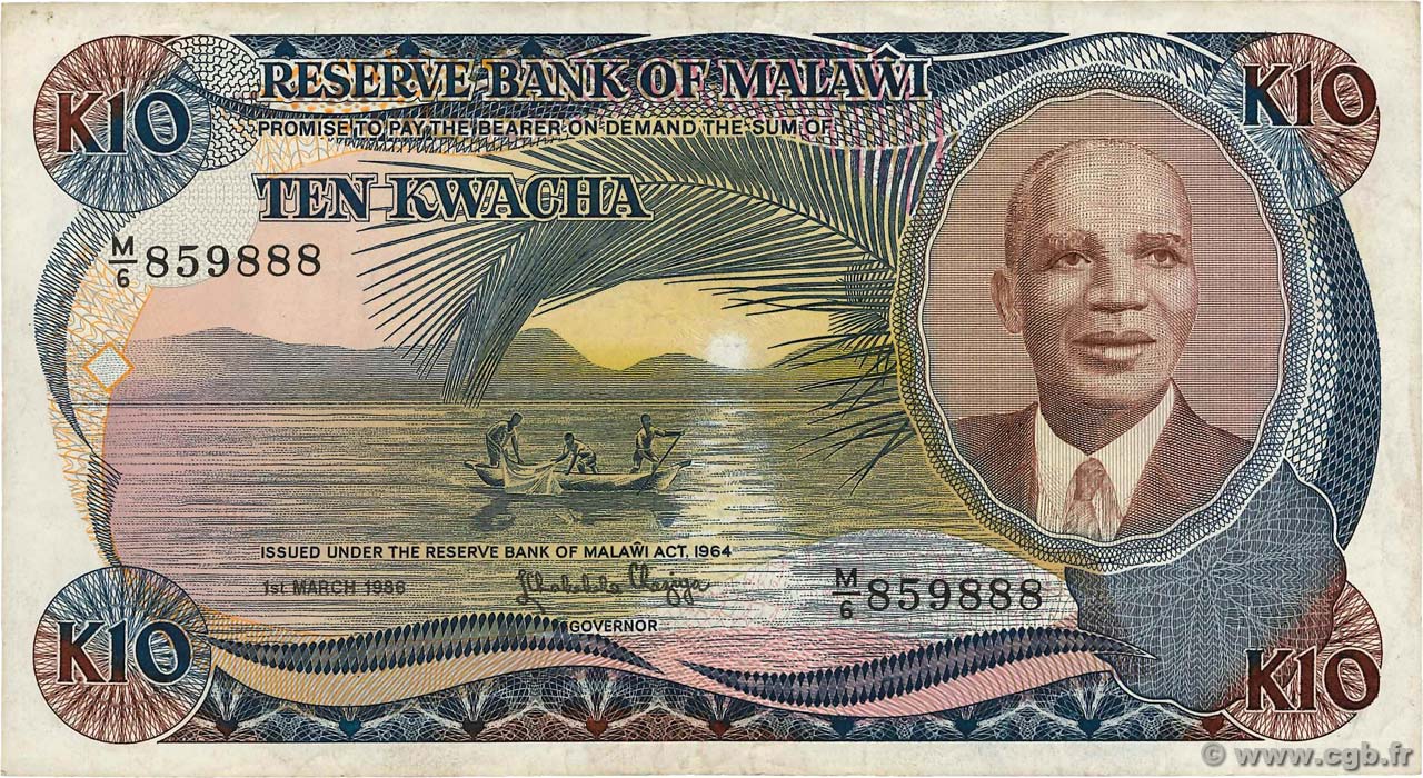 10 Kwacha MALAWI  1986 P.21a VF