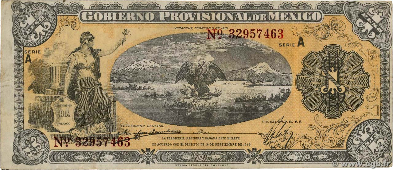 1 Peso MEXICO  1914 PS.0701x VF