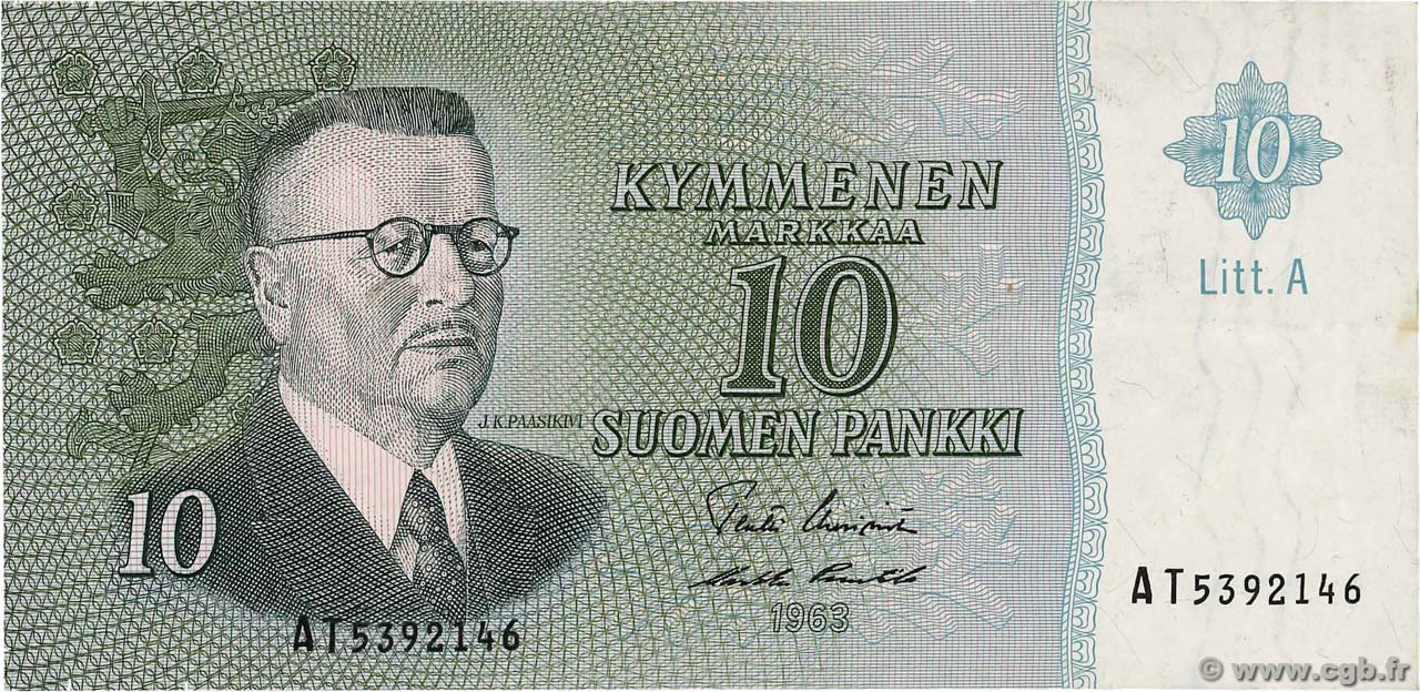 10 Markkaa FINLANDE  1963 P.104a TTB+