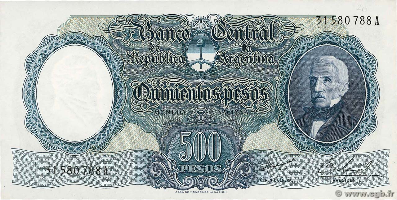 500 Pesos ARGENTINA  1964 P.278b UNC