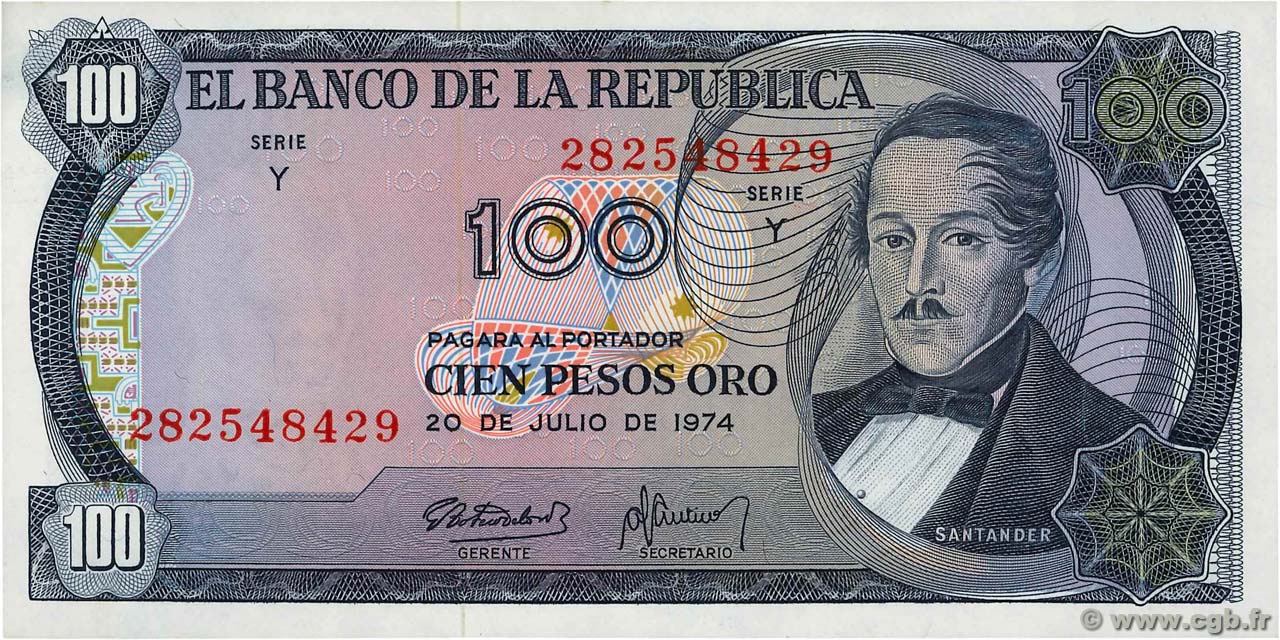 100 Pesos Oro KOLUMBIEN  1974 P.415 fST+