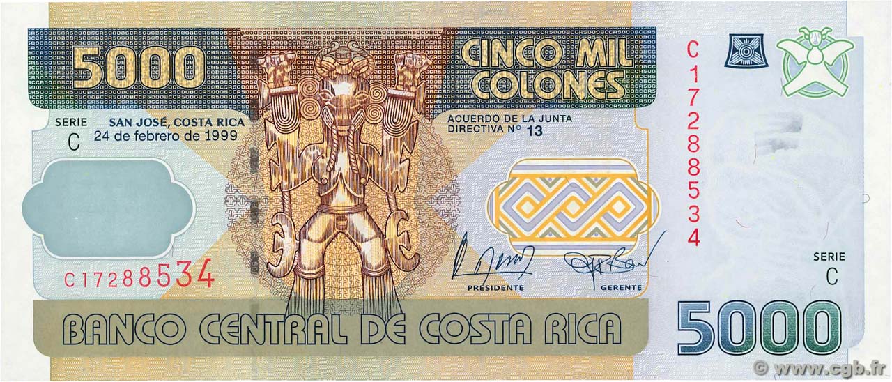 5000 Colones COSTA RICA  1999 P.268a SC+