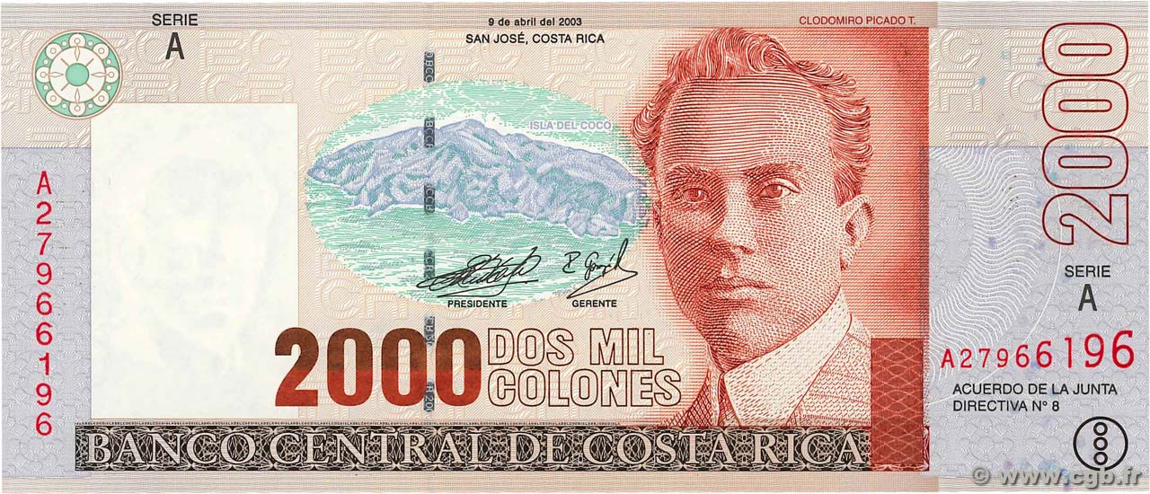 2000 Colones COSTA RICA  2003 P.265d fST+
