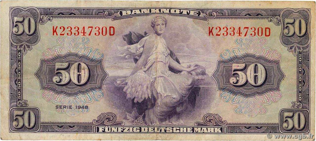 50 Deutsche Mark GERMAN FEDERAL REPUBLIC  1948 P.07a q.BB