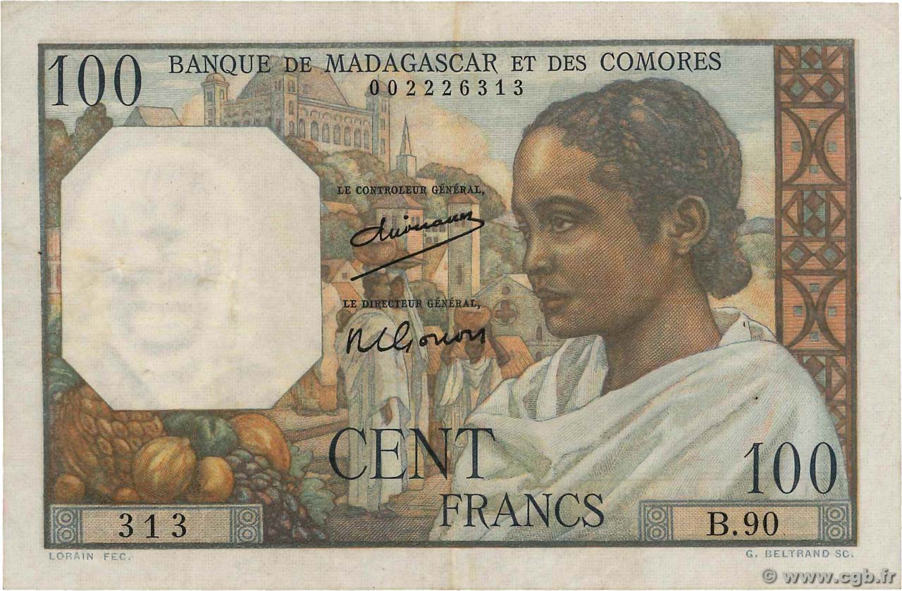 100 Francs MADAGASCAR  1950 P.046a MBC
