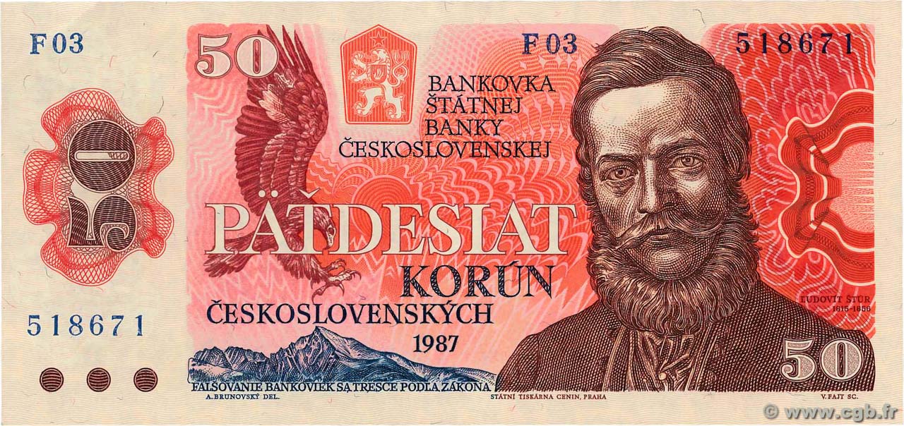 50 Korun CZECHOSLOVAKIA  1987 P.096a XF