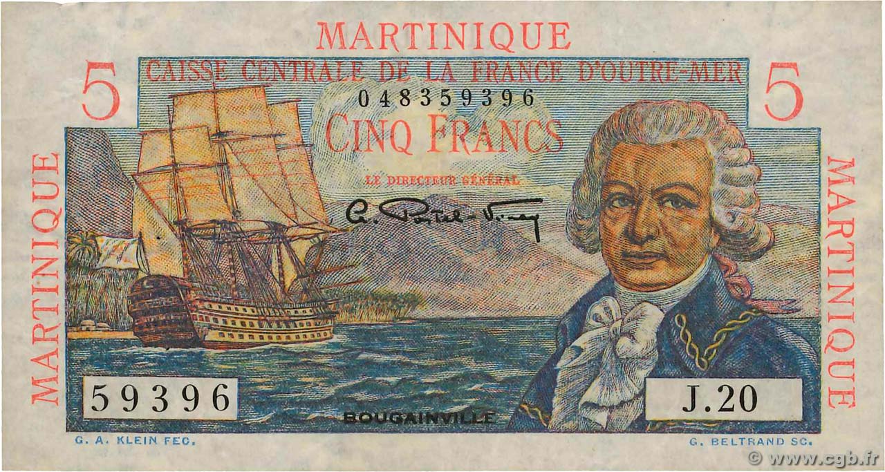 5 Francs Bougainville MARTINIQUE  1946 P.27a VF
