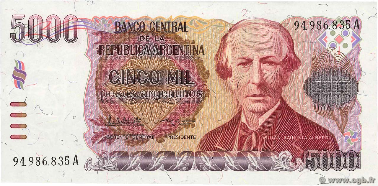 5000 Pesos Argentinos ARGENTINA  1984 P.318a FDC