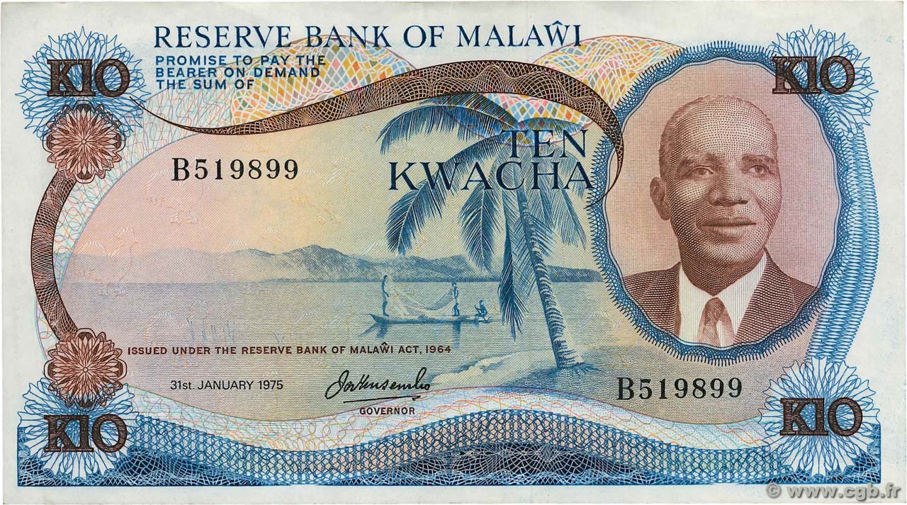 10 Kwacha MALAWI  1975 P.12c fVZ