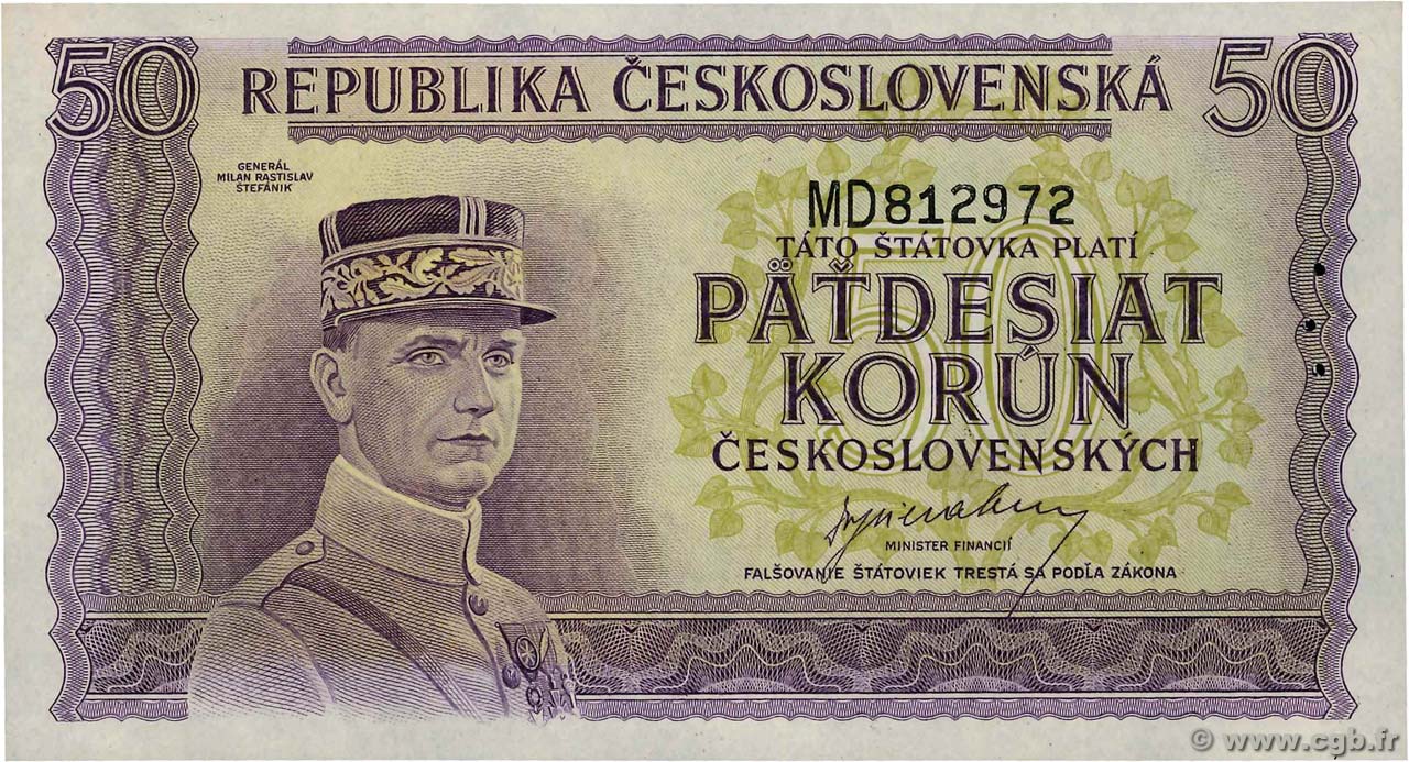 50 Korun Spécimen CZECHOSLOVAKIA  1945 P.062s UNC