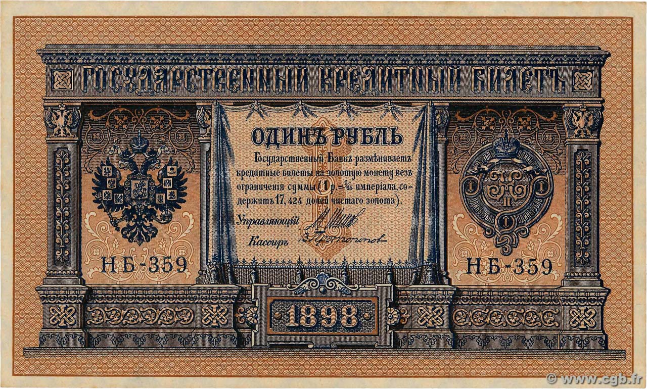 1 Rouble RUSSLAND  1898 P.015 fST