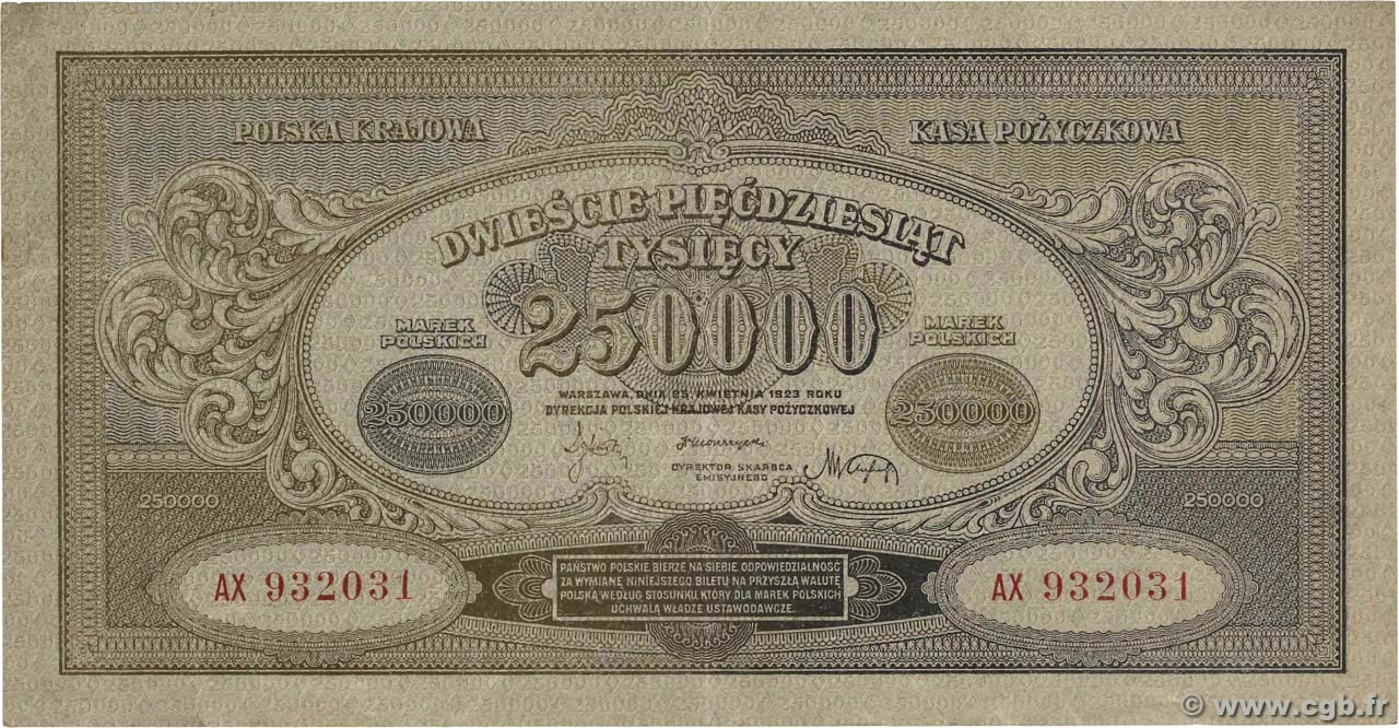 250000 Marek POLAND  1923 P.035 VF