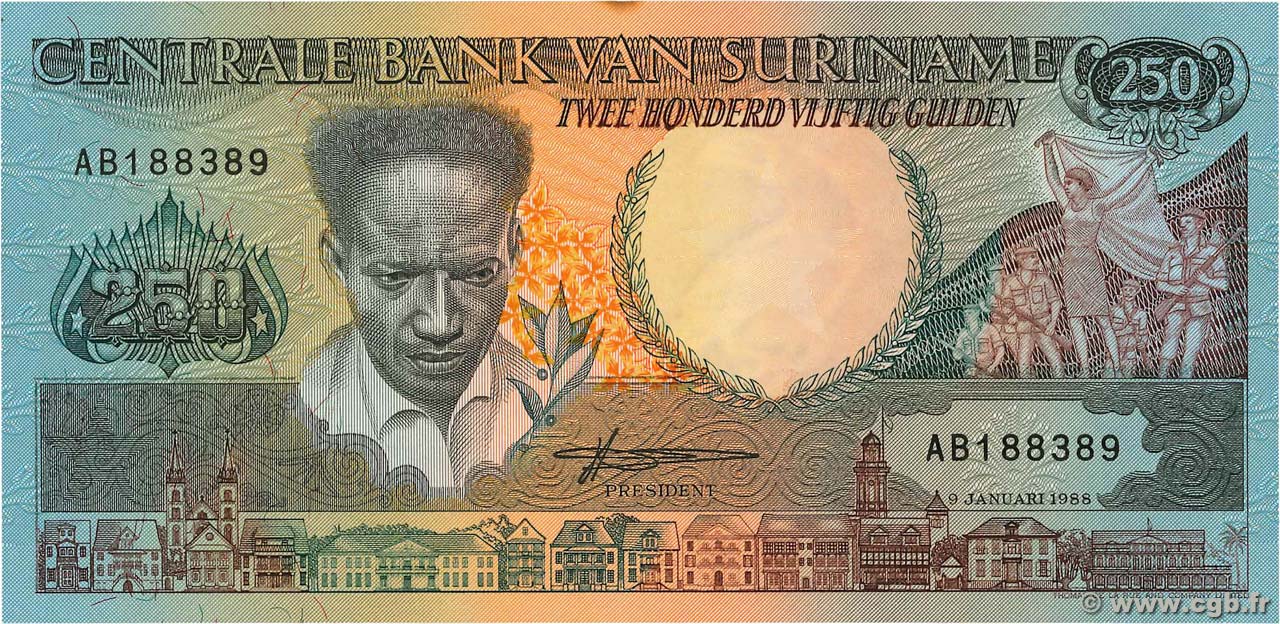 250 Gulden SURINAM  1988 P.134 fST+