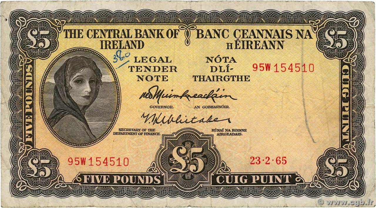 5 Pounds IRLANDA  1965 P.065a BC