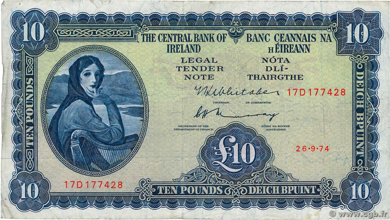 10 Pounds IRELAND REPUBLIC  1974 P.066c F