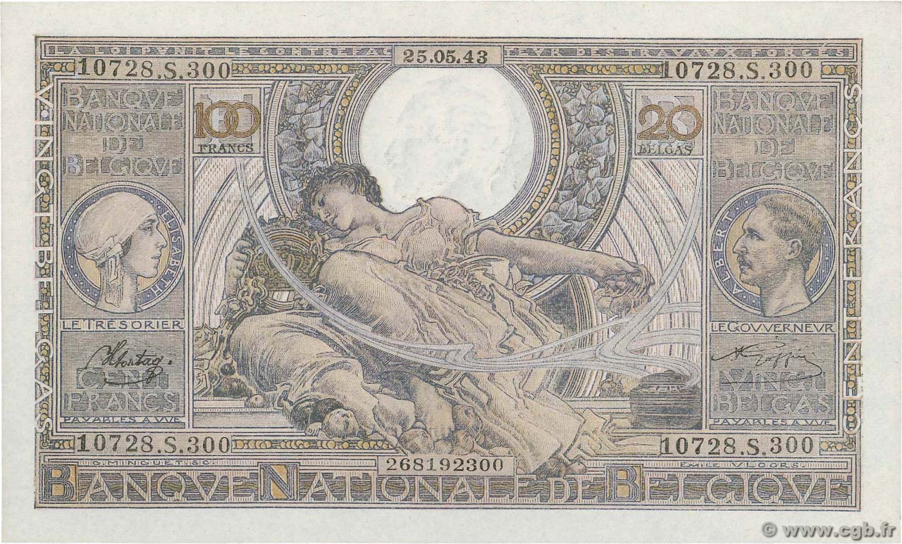 100 Francs - 20 Belgas BELGIO  1943 P.107 q.FDC