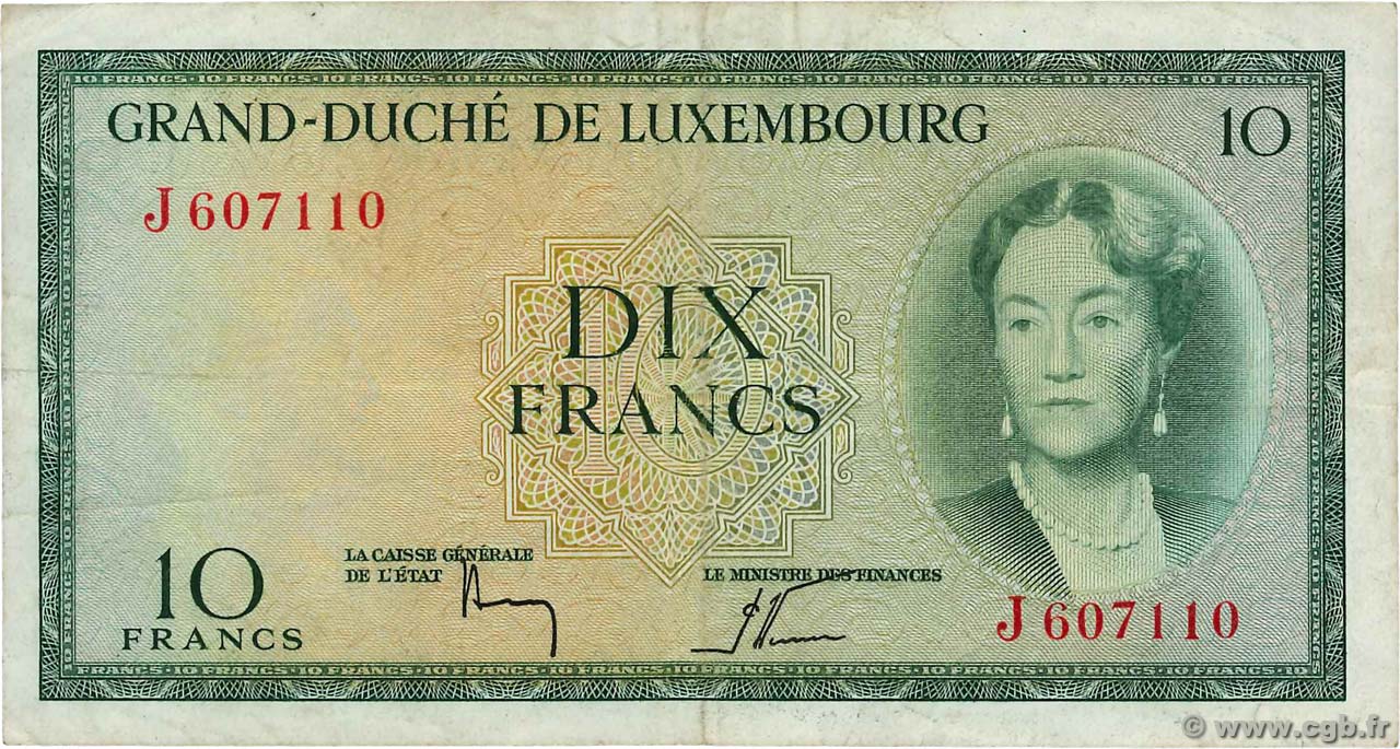 10 Francs LUXEMBOURG  1954 P.48a TTB