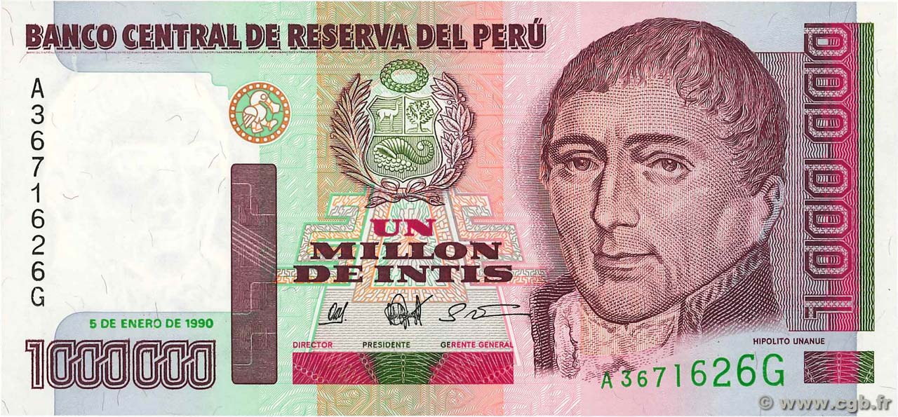 Intis Peru 1000000 1990 UNC P-148 1,000,000 