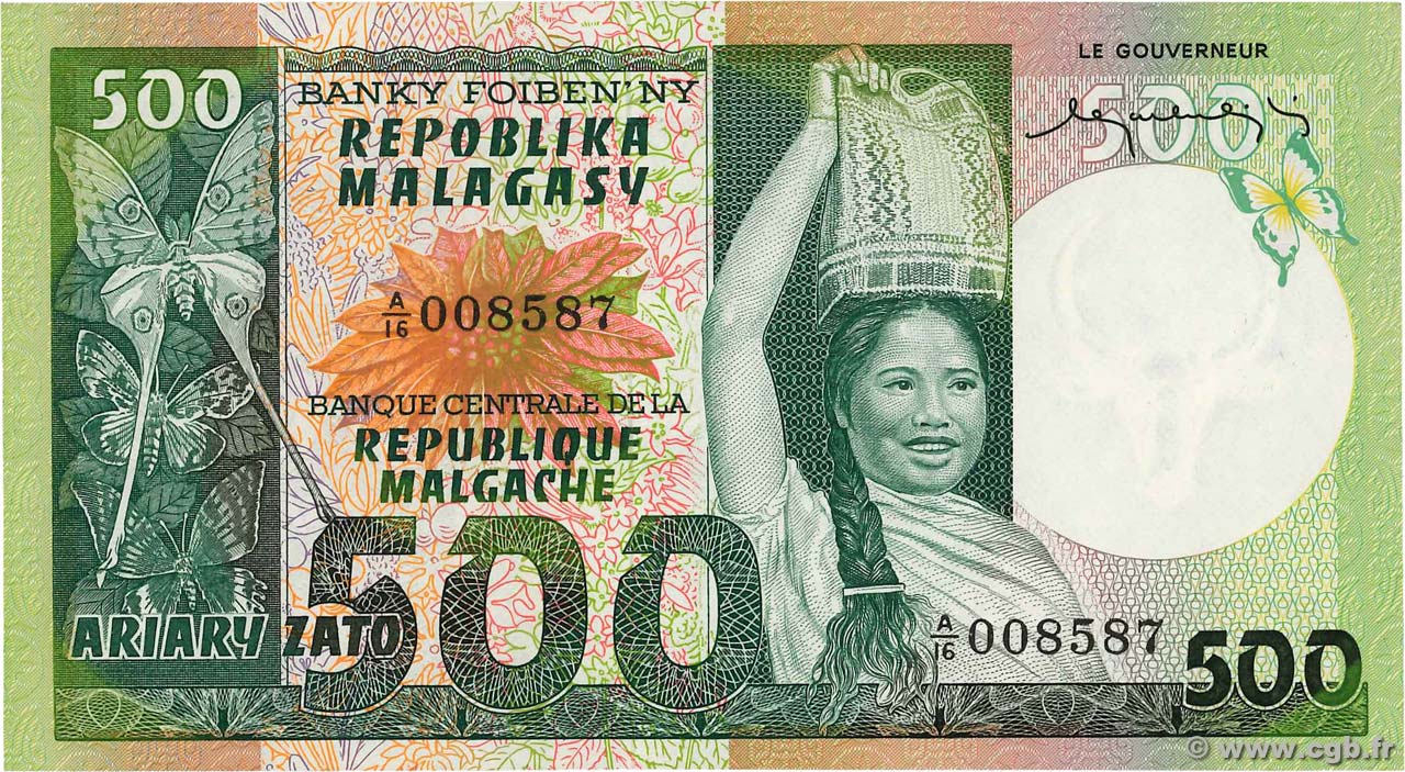 500 Francs - 100 Ariary MADAGASCAR  1974 P.064a q.FDC