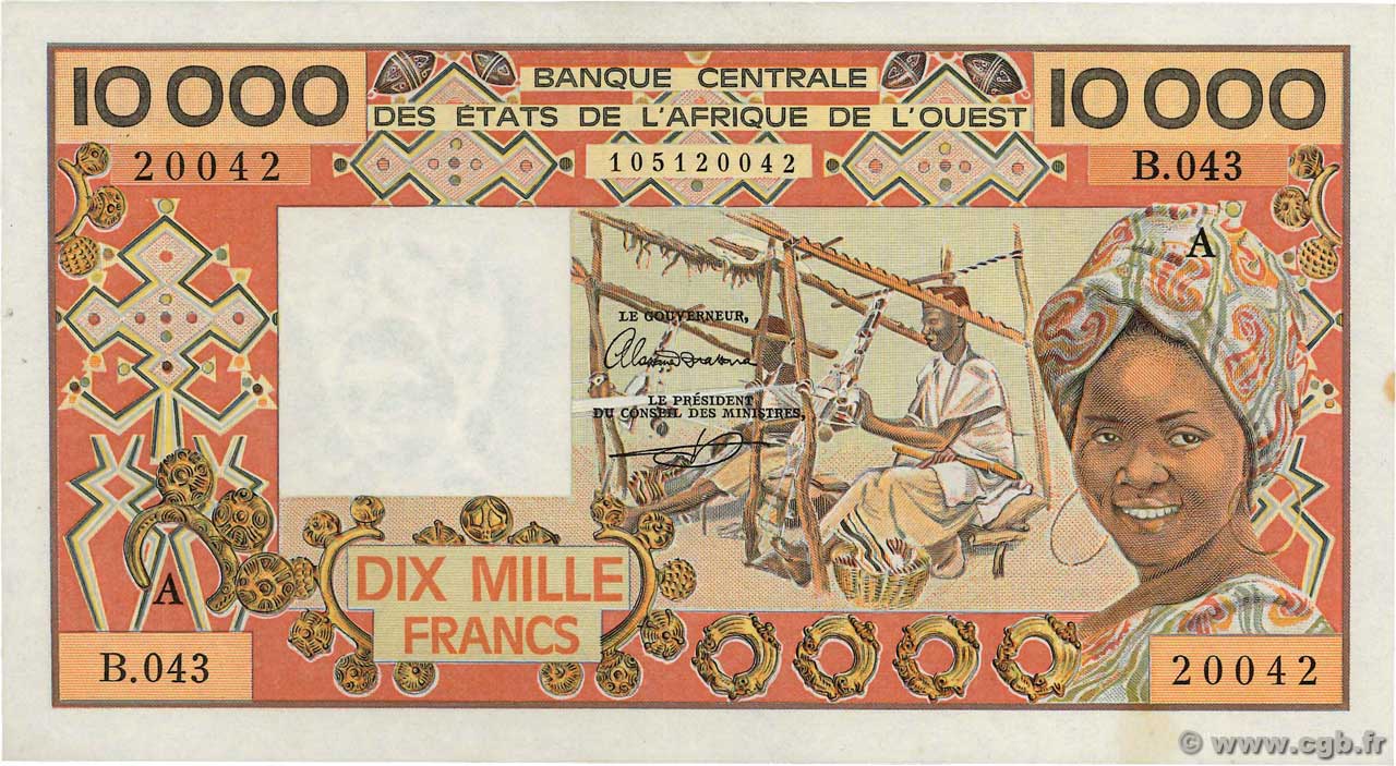 10000 Francs ÉTATS DE L AFRIQUE DE L OUEST  1989 P.109Ai SPL
