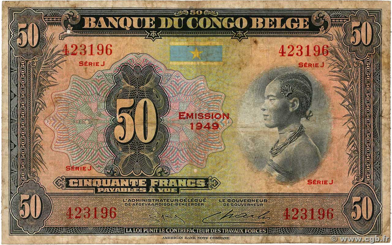 50 Francs BELGISCH-KONGO  1949 P.16g S