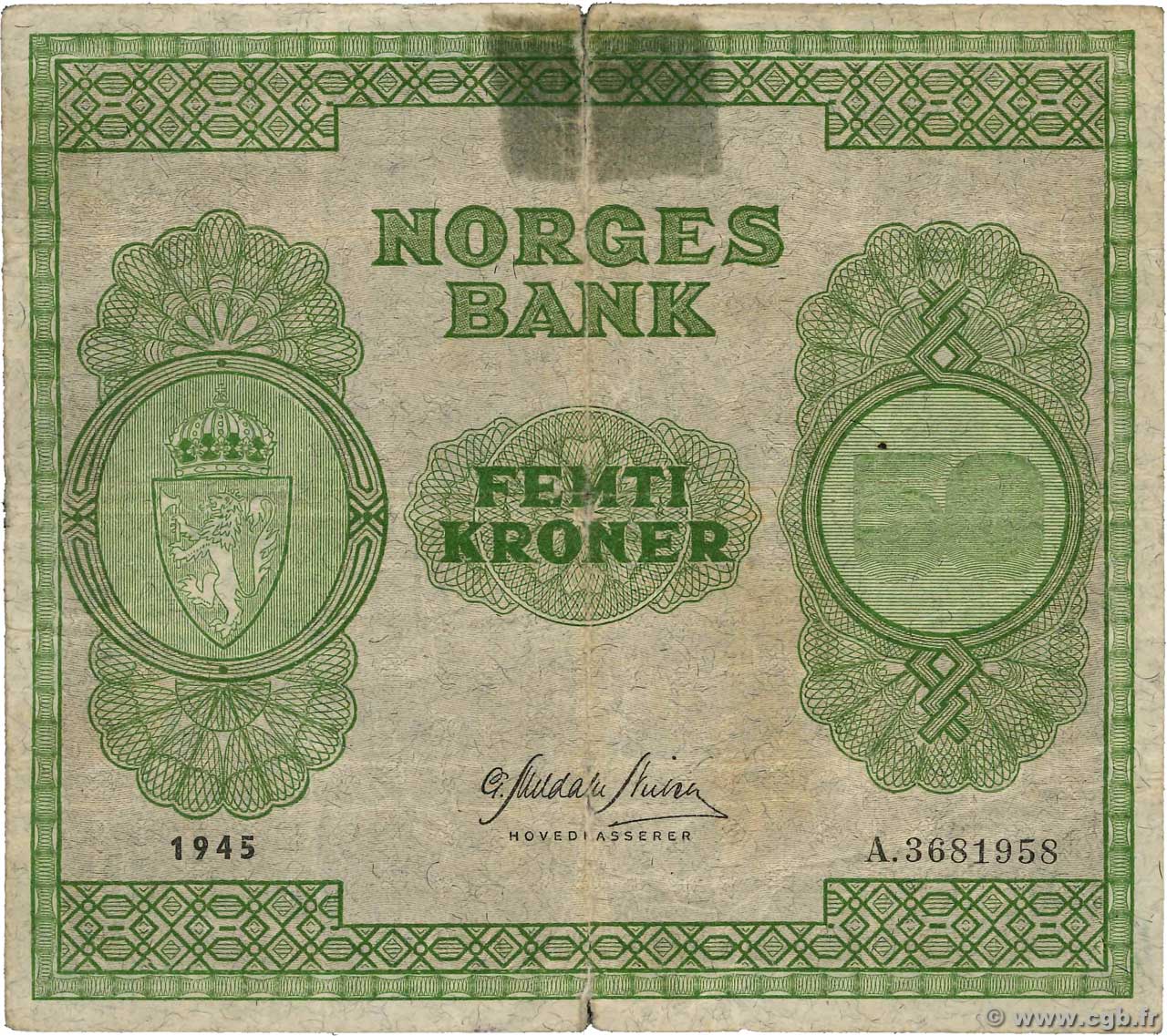 50 Kroner NORVÈGE  1945 P.27a S