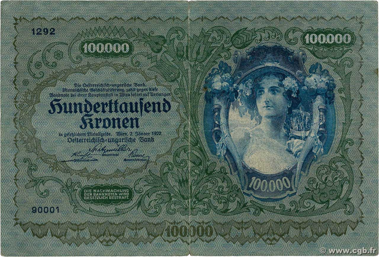 100000 Kronen AUSTRIA  1922 P.081 q.BB