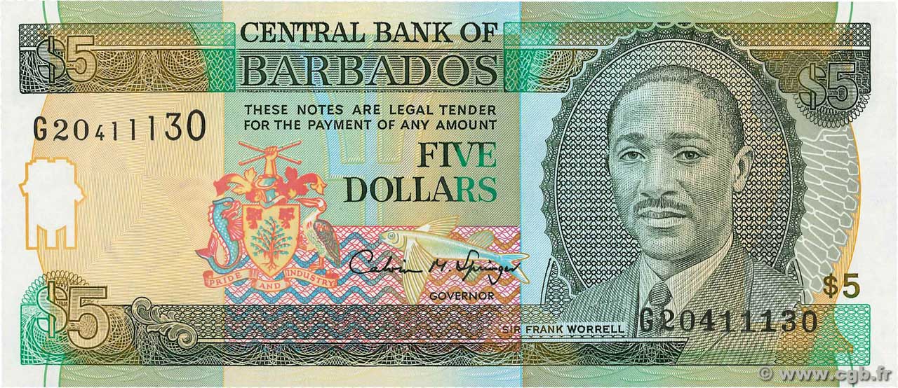 5 Dollars BARBADOS  1996 P.47 UNC