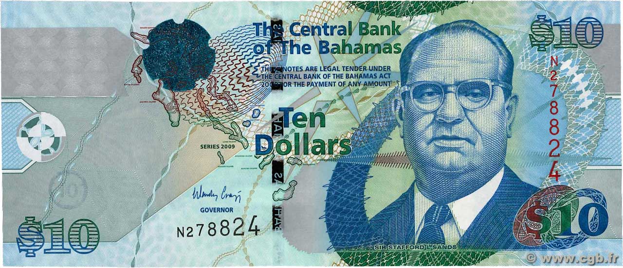 10 Dollars BAHAMAS  2009 P.73A UNC