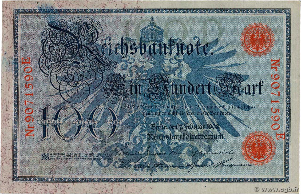 100 Mark ALEMANIA  1908 P.033a SC+