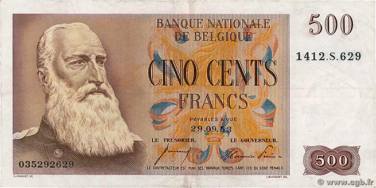 500 Francs BELGIUM  1953 P.130 VF+