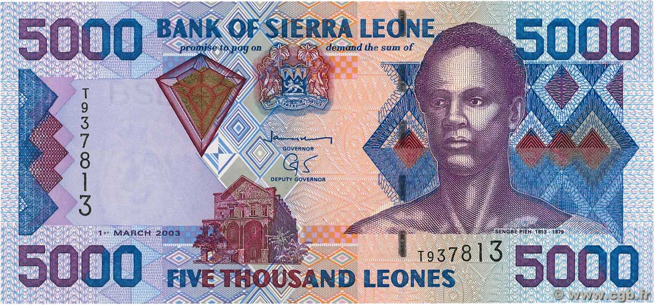 5000 Leones SIERRA LEONE  2003 P.27b FDC