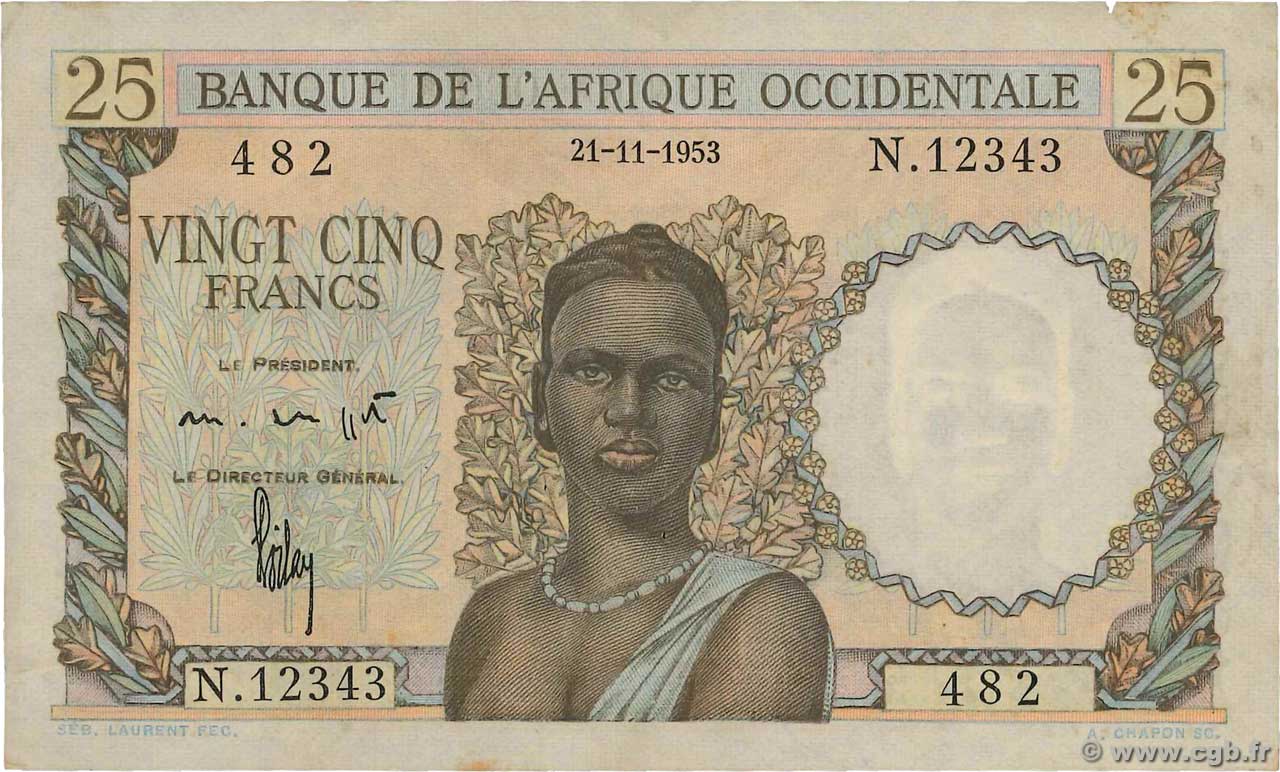 25 Francs FRENCH WEST AFRICA  1953 P.38 VZ