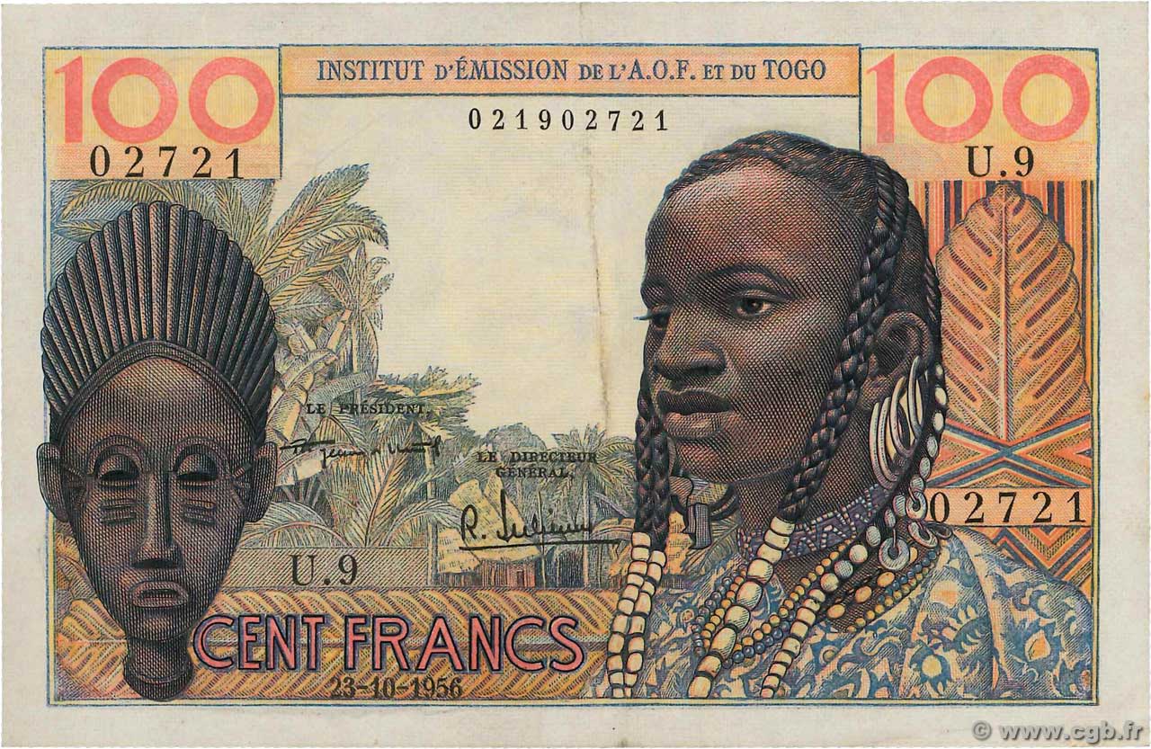 100 Francs FRENCH WEST AFRICA  1956 P.46 q.AU