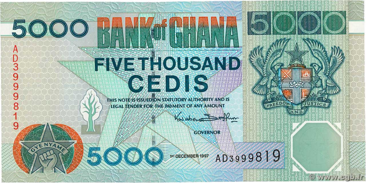 5000 Cedis GHANA  1997 P.34b ST