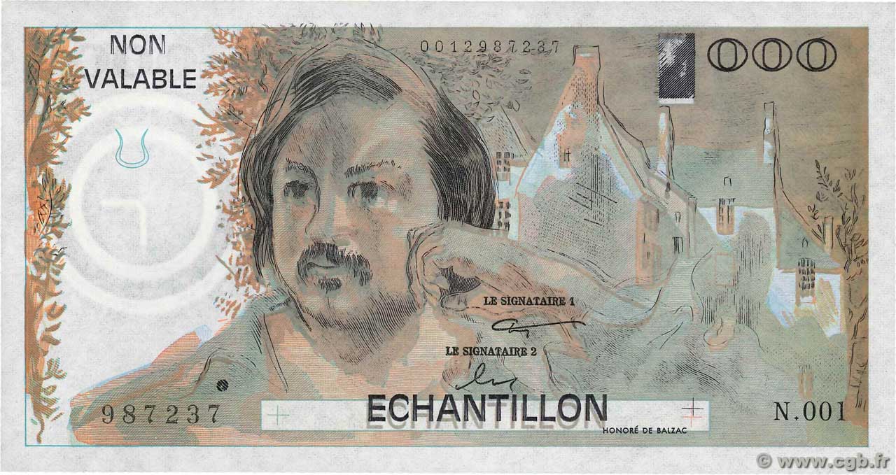 1000 Francs BALZAC Échantillon FRANCE  1980 EC.1980.01 NEUF