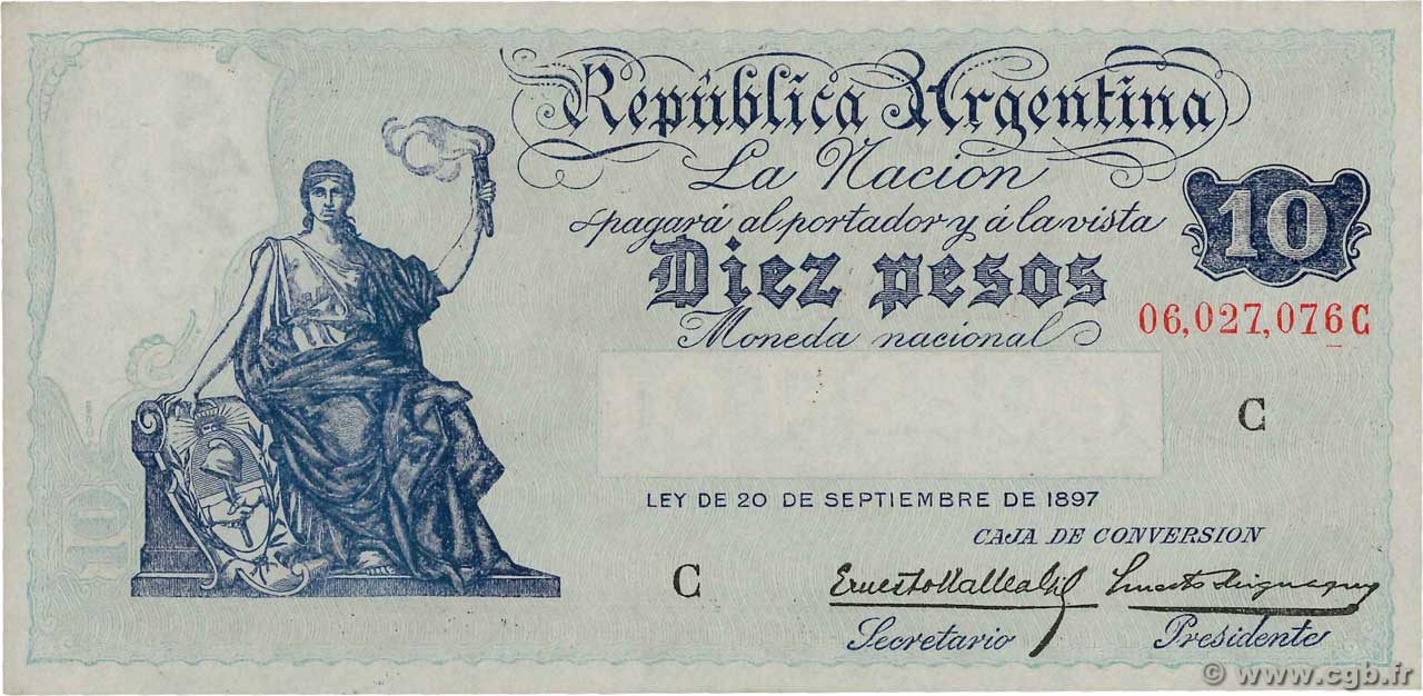 10 Pesos ARGENTINA  1935 P.245c AU
