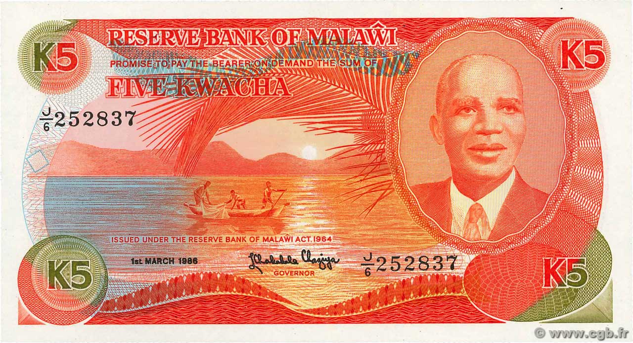 5 Kwacha MALAWI 1988 P.20a b92_2069 Billets