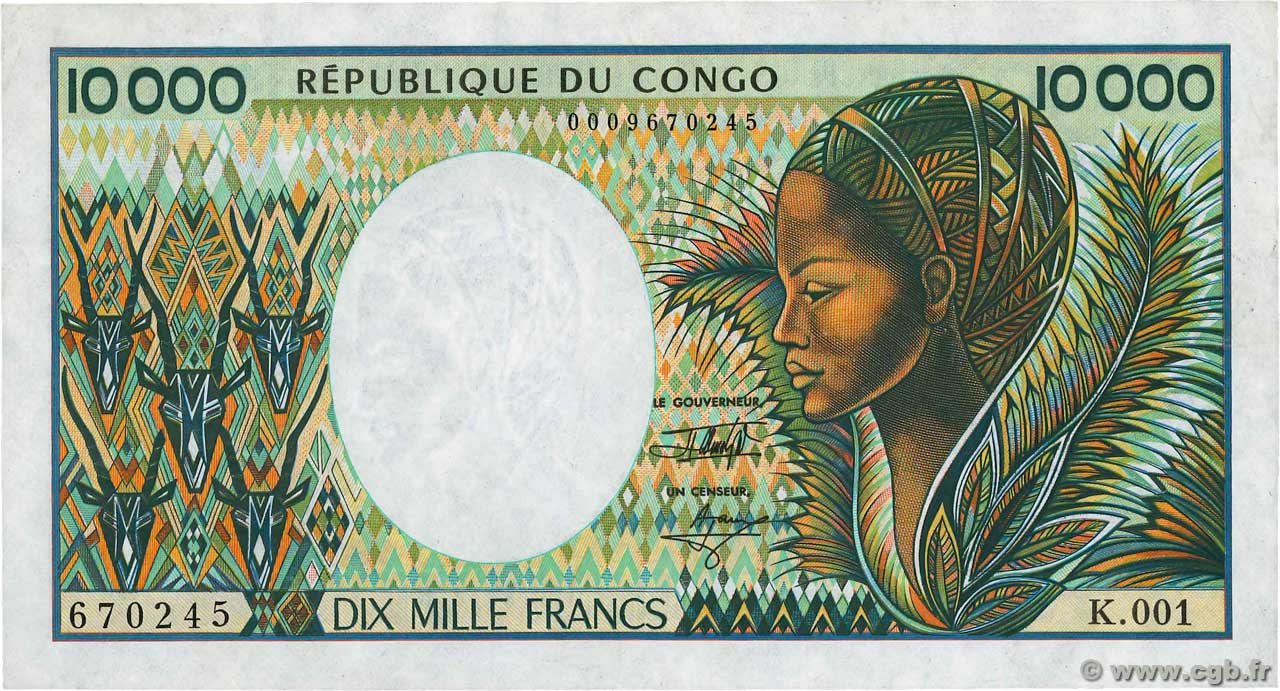 10000 Francs CONGO  1992 P.13 TTB