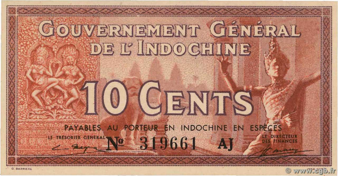10 Cents FRENCH INDOCHINA  1939 P.085c UNC-