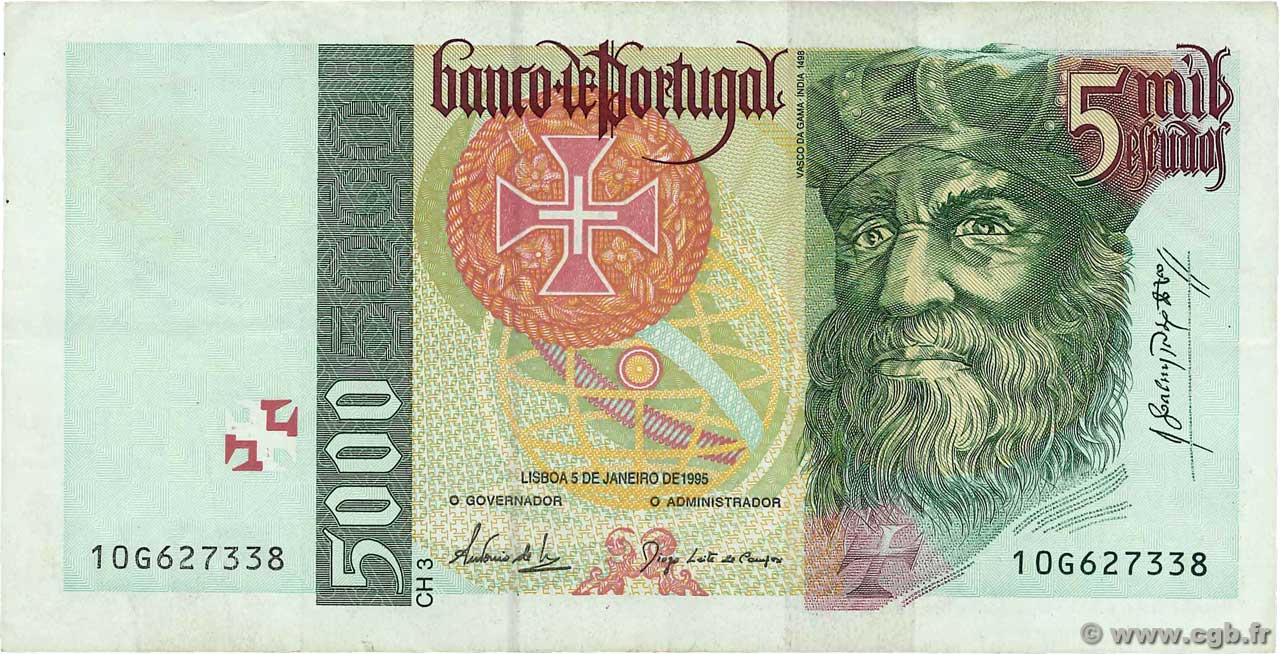 5000 Escudos PORTUGAL  1995 P.190a VF