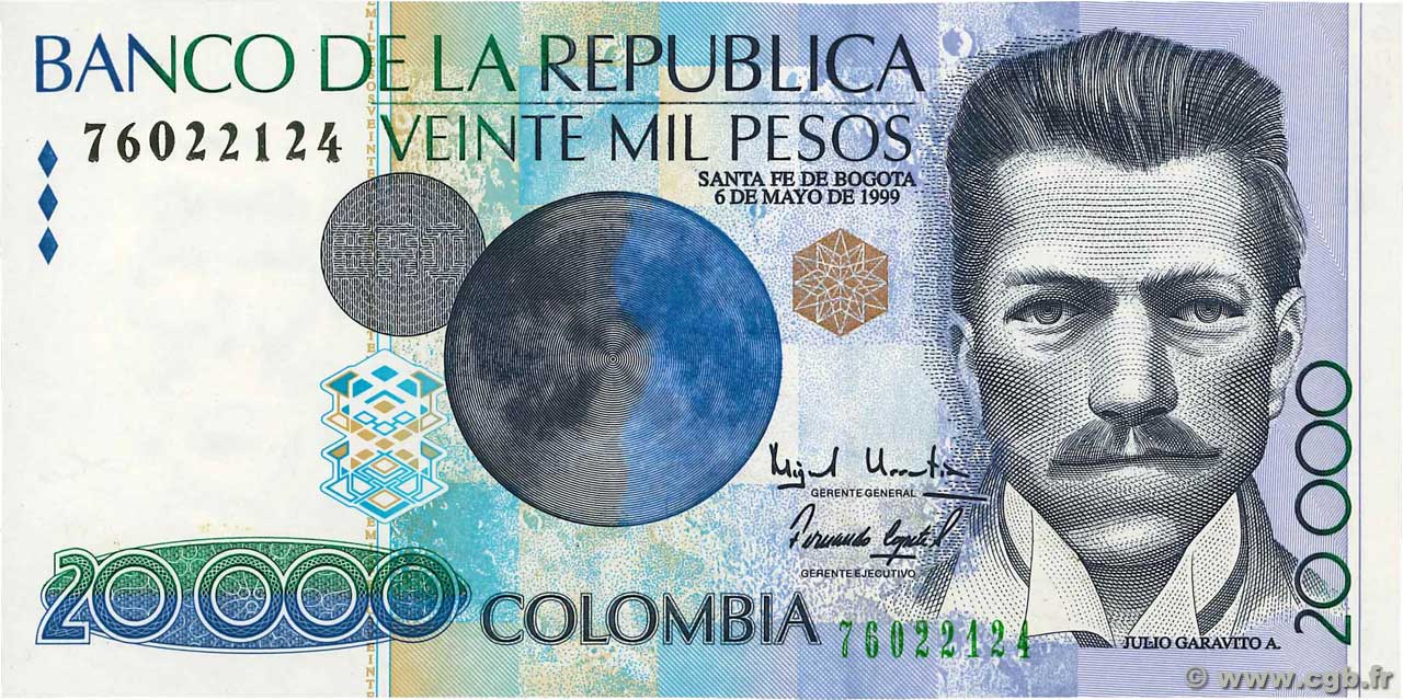 20000 Pesos COLOMBIA  1999 P.448d SC+