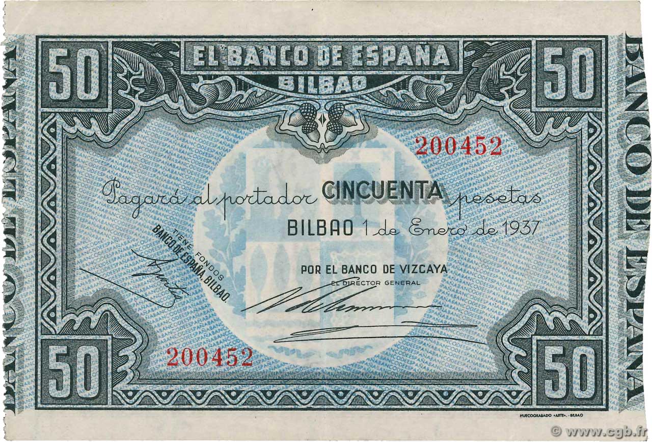 50 Pesetas ESPAGNE Bilbao 1937 PS.564f SUP