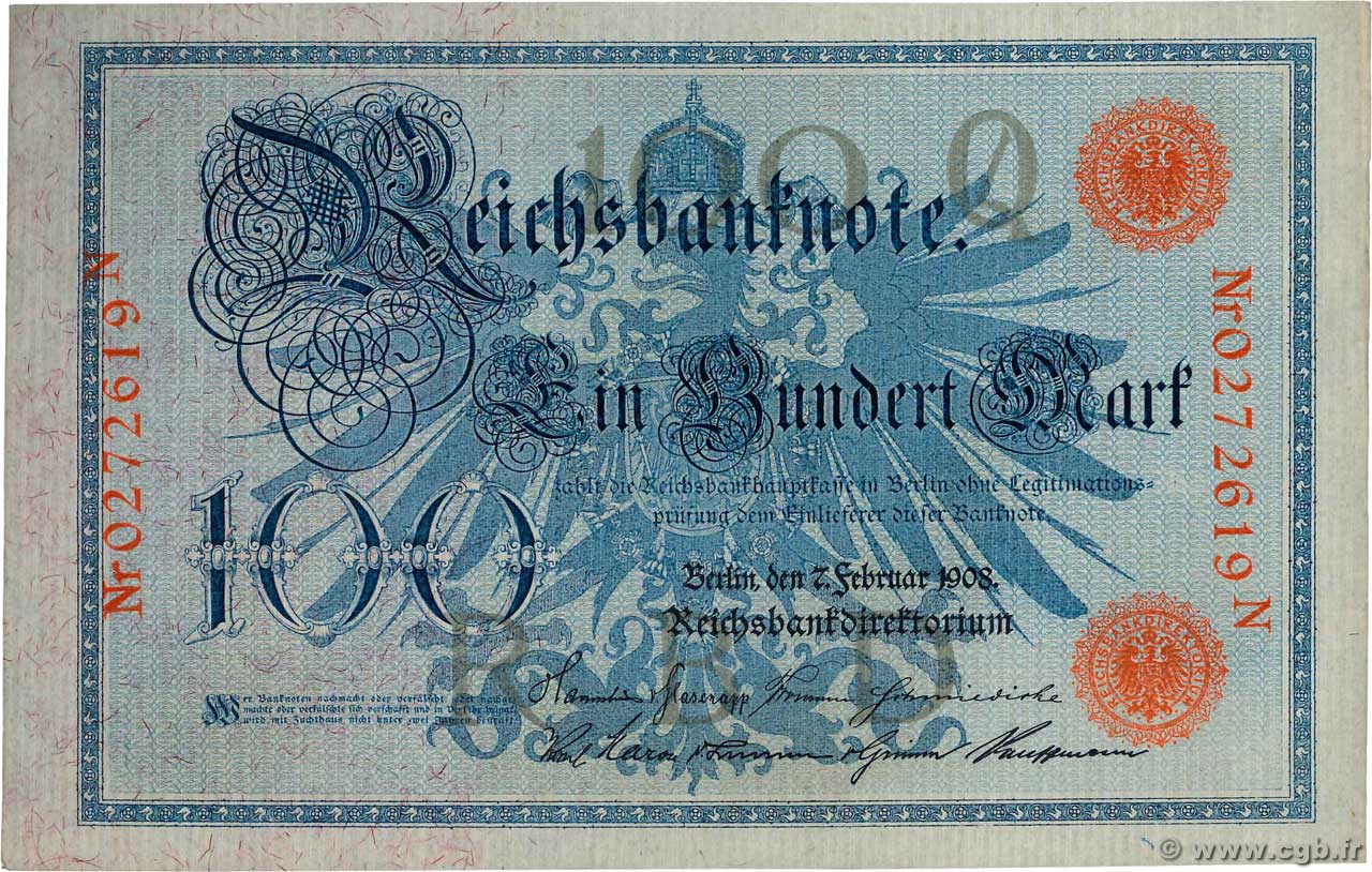 100 Mark GERMANIA  1908 P.033a q.FDC