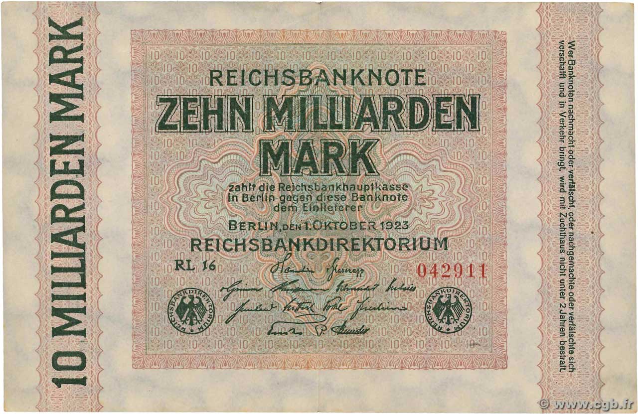 10 Milliards Mark GERMANIA  1923 P.117c SPL