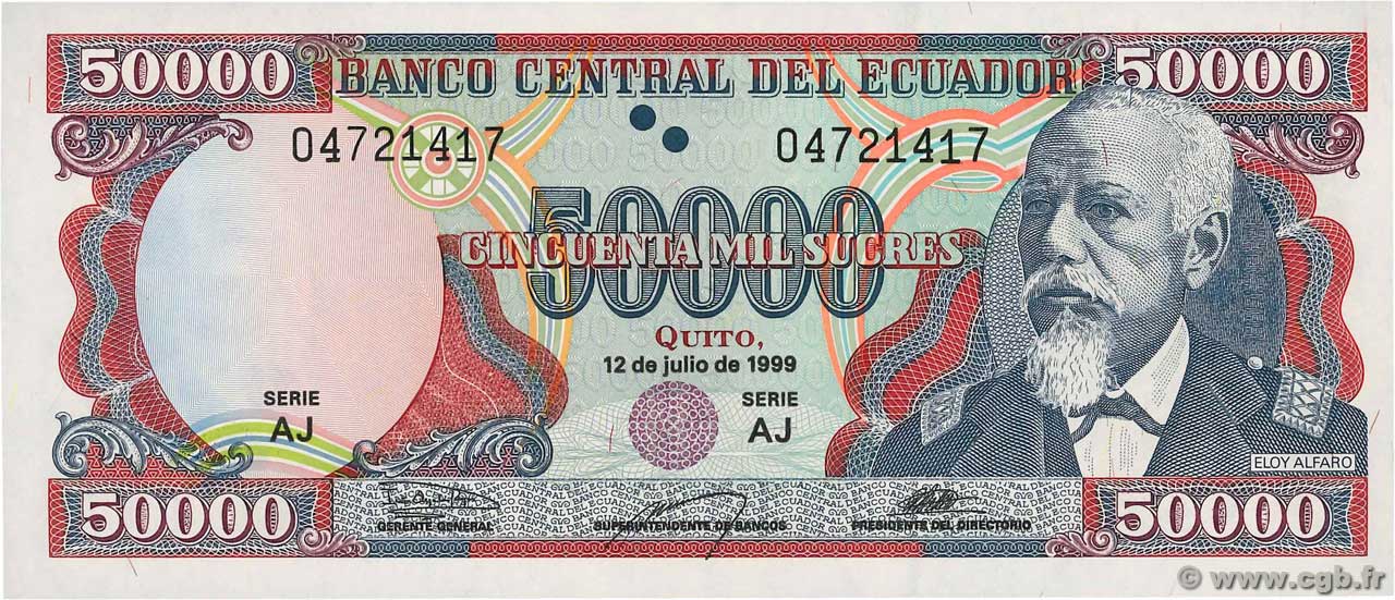 50000 Sucres ECUADOR  1999 P.130d FDC
